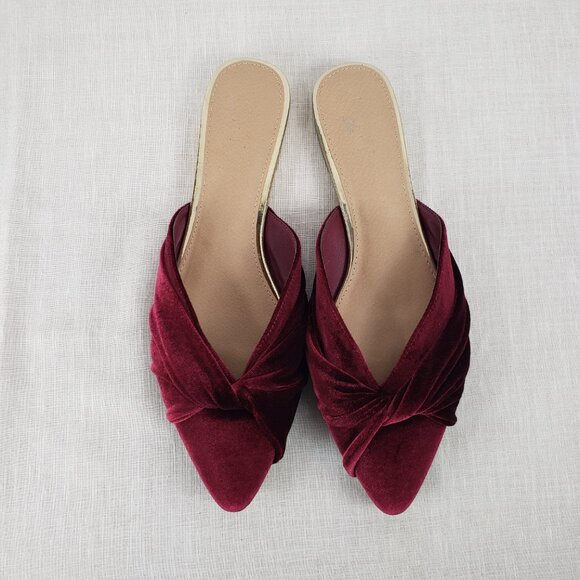 Loft Burgundy Velvet Twist Mules Point Toe Slip On Evening Womens Size 11 - Picture 2 of 9